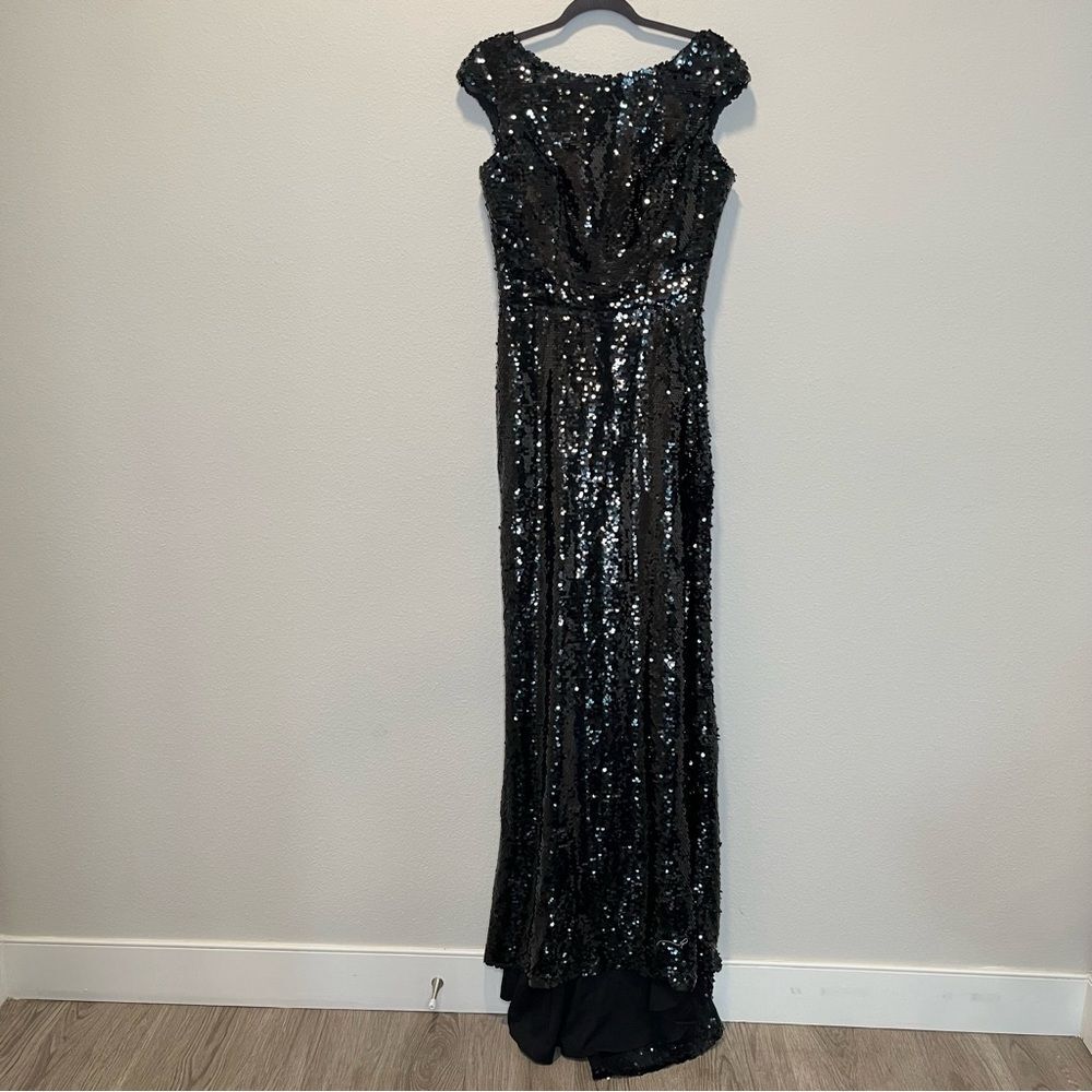 NEW Fame & Partners Sequin Black Dress Special Occasion Maxi Gown Size 10
